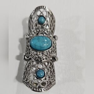 Silver Filigree Ring with Turquoise Accents